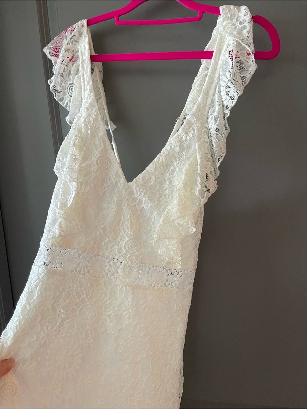 Ivory Lace Ruffle Mini Dress - Picture 3 of 6